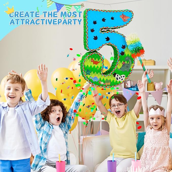 Number 5 Pinata for Birthday Party Decorations, Jungle Dinosaur Piñata Games Toy - Image 3