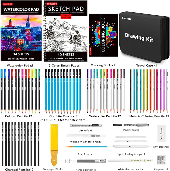 Art Supplies, Soucolor 76 Pack Drawing Set Sketching Kit, Christmas Gifts Box - Image 2