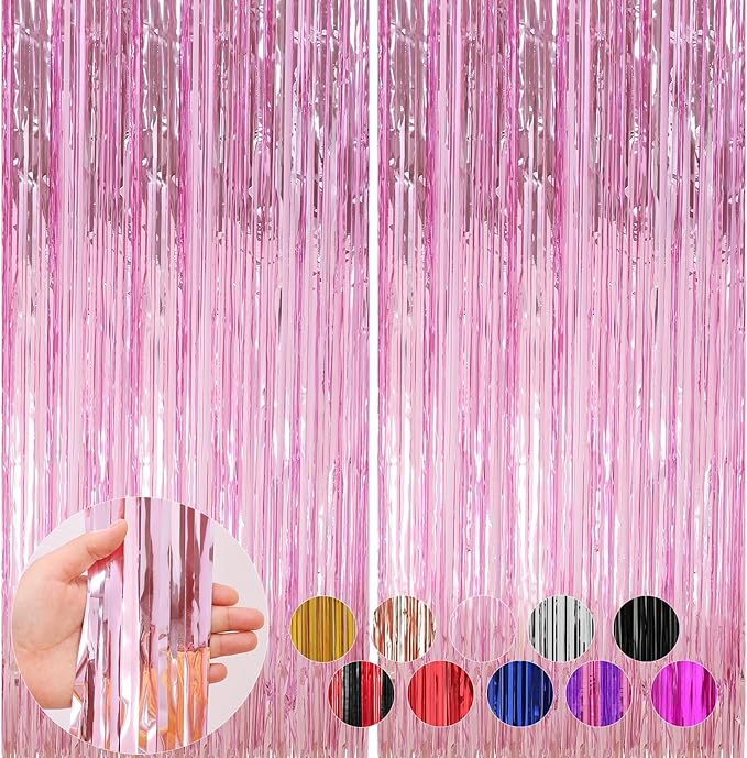 2 Pack Pink Foil Fringe Curtains Streamers Party Decorations 3.3 x 8.2 ft by Profasion
