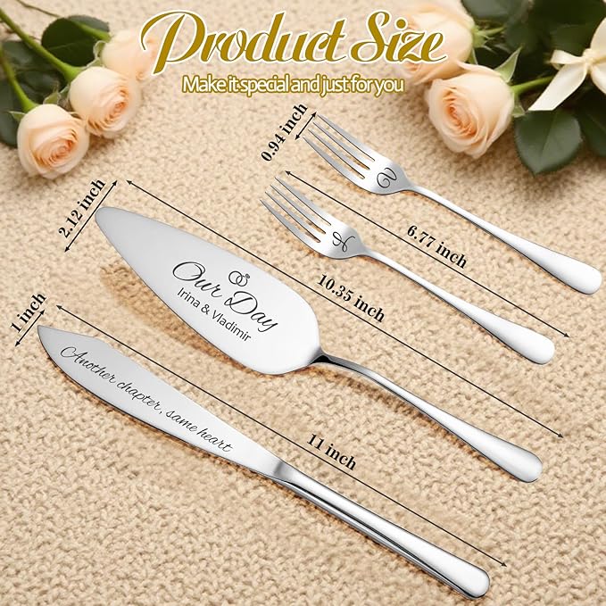 Personalized 4 Piece Wedding Cake Cutting Set, Custom Names Cake Knife and - Image 6