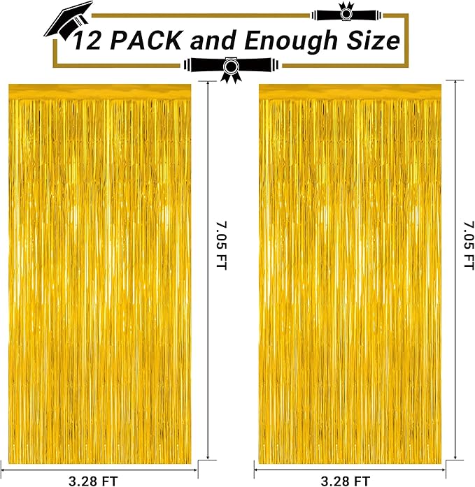 12 Pack 2025 Graduation Decorations, 3.28 FT x 7.05 FT Gold Backdrop Curtains - Image 2