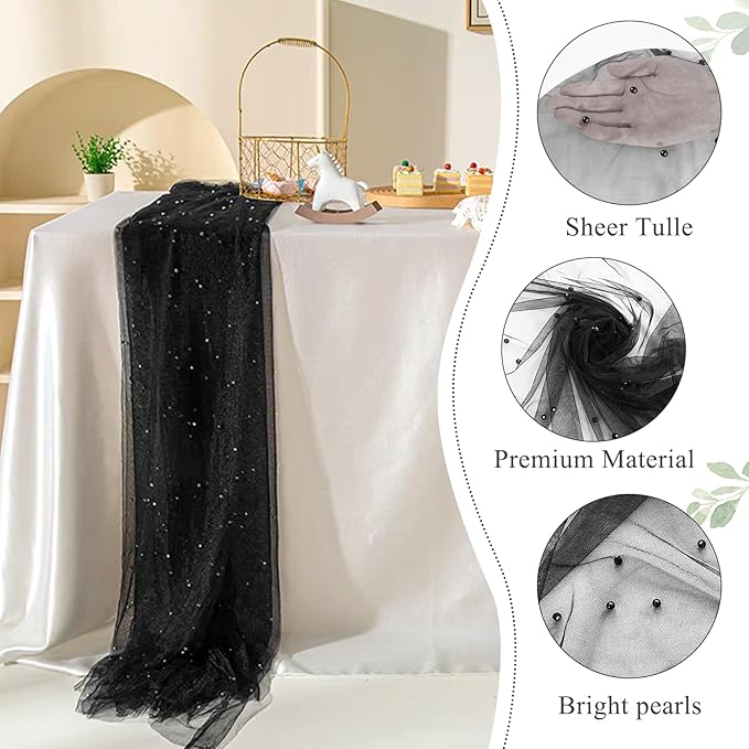 Set of 6 Pearl Table Runner 29 x 120 Inch Tulle Fabric Lace Table Runners Boho - Image 3