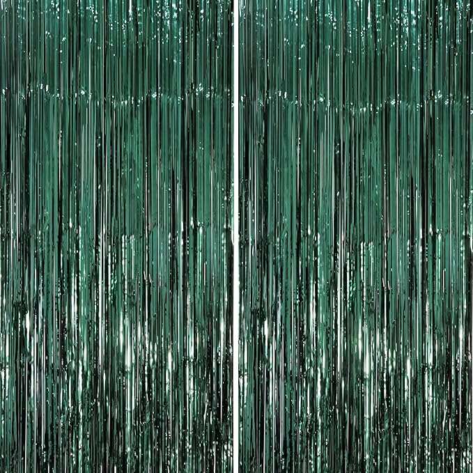 2 Pack Retro Green Foil Fringe Backdrop Curtains, Tinsel Streamers Party by Voircoloria