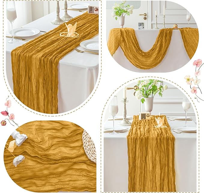Sioloc Yellow Cheesecloth Table Runner Fall Autumn Decor - Image 6
