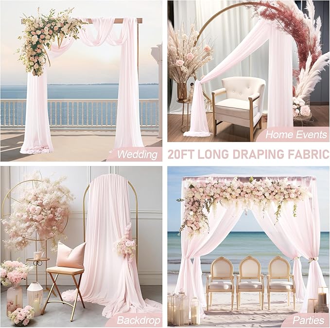 30" x 20Ft Wedding Arch Draping Fabric, 1 Panel Blush Sheer Curtain Drapes - Image 8