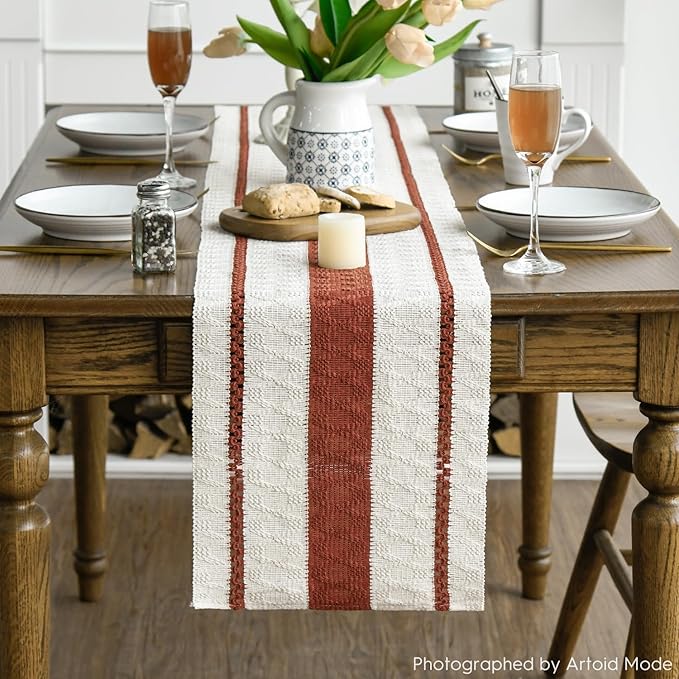 Artoid Mode Caramel Farmhouse Woven Rustic Table Runner, Seasonal Holiday - Image 2