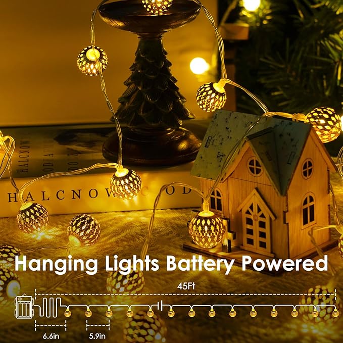 LORRYTE Moroccan String Lights Outdoor Battery Operated, 60 LED 36 FT Globe - Image 2