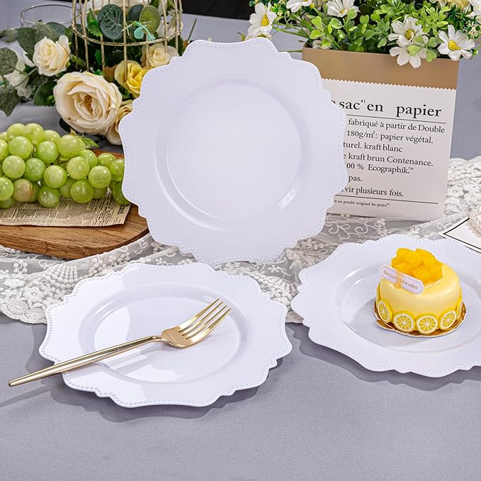 COLOSUS 100pcs 7.5 Inch White Plastic Dessert Plates, Heavy Duty Disposable - Image 3