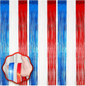 3 Pack 3.3 x 8.2 ft Red White and Blue Foil Fringe Backdrop Curtains, Tinsel by Voircoloria