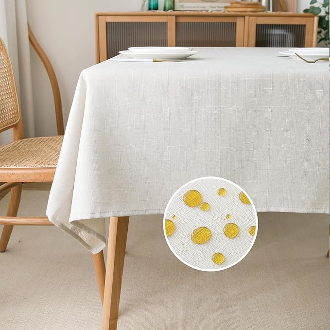 NLMUVW Square White Linen Tablecloth, Small Table Cloth Cover Textured Water by NLMUVW