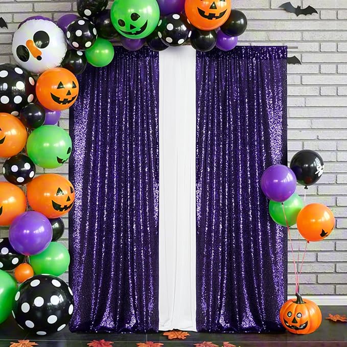 Eternal Beauty Purple Sequin Backdrop Curtains, Halloween Shimmer Back Drop - Image 3