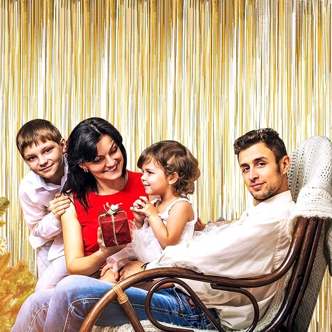 4 Pack Champagne Gold Foil Fringe Curtain Backdrop, 3.3Ft x 9.8Ft Metallic - Image 4