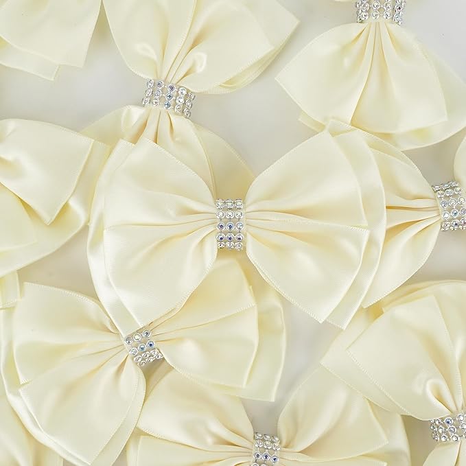 Ivory Satin Bows 4'' Premade Ivory Ribbon Bows, Gift Bows - Image 4