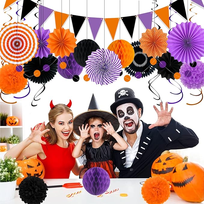Halloween Party Decorations Paper Fans, Graduation Season Hanging Glitter - Image 6