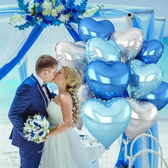 Blue Silver Heart Balloons, 18Inch Silver Helium Balloon - Image 5