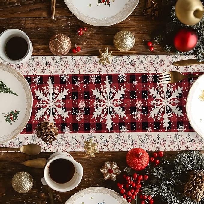 Buffalo Plaid Christmas Cotton Linen Table Runner - Image 6