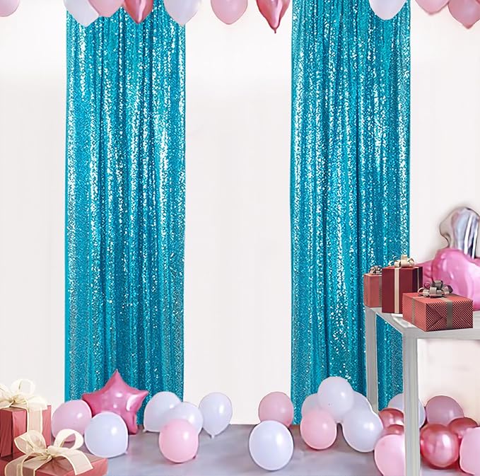 ShinyBeauty Sparkle Backdrop Curtain Aqua 2 Panels Set Sequin Photo Backdrop - Image 8