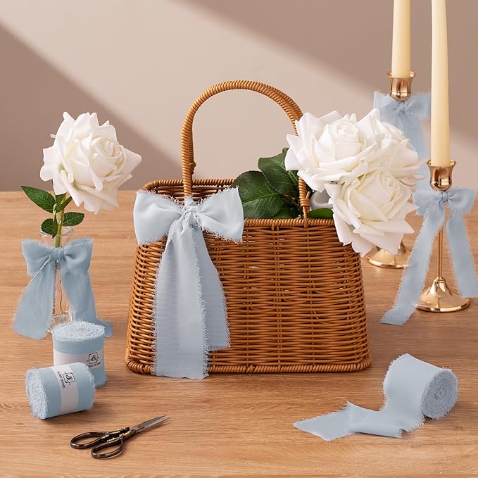 DORIS HOME Dusty Blue Chiffon Ribbon - Image 6