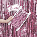 2 Pcs Pink Metallic Tinsel Foil Fringe Curtains Backdrop, 3.28 ft x 6.56 ft by VHUWE