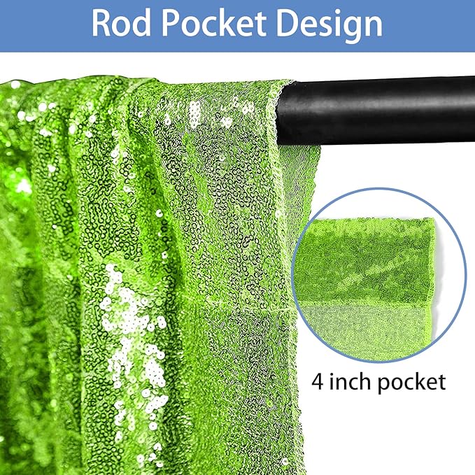 Hahuho Light Green Sequin Backdrop Curtain, Banquet Decoration（2 Panels - Image 2