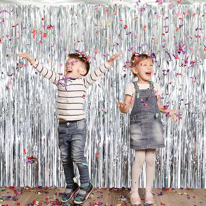 GOER 6.4 ft x 8.2 ft Metallic Tinsel Foil Fringe Curtains, Graduation - Image 4
