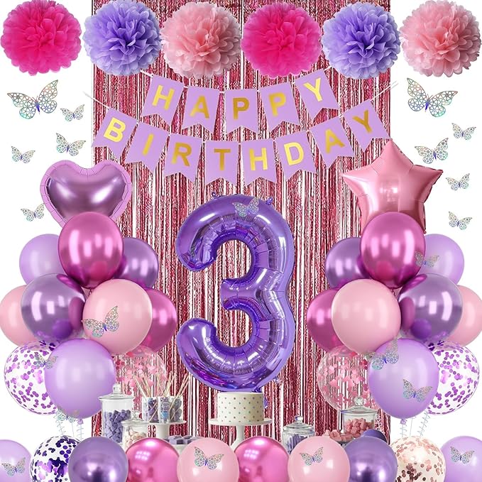 Pink Purple 3rd Birthday Party Decorations - Image 2