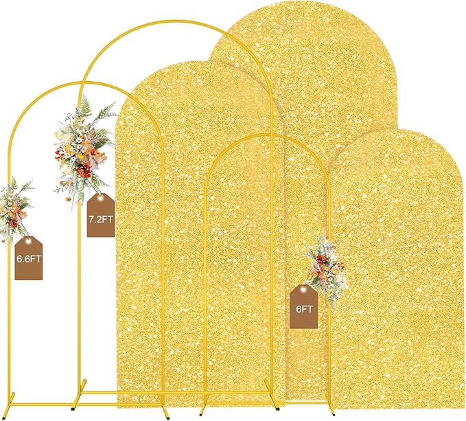 MODFUNS Metal Arch Backdorp Stand and Cover Set 6&6.6&7.2ft Gold Sequins Arch by MODFUNS