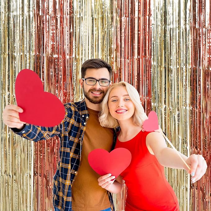 TONIFUL Valentine's Day Door Streamers, Rose Gold and Light Gold Photo Booth - Image 3