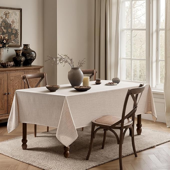 MIULEE Natural Linen Tablecloth 60x104 Inch Rectangle Table Cloth Waterproof - Image 4