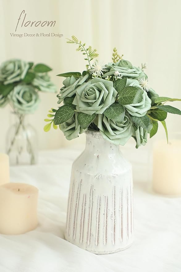 Floroom Artificial Flowers 25pcs Real Looking Elf Green Foam Fake Roses - Image 3