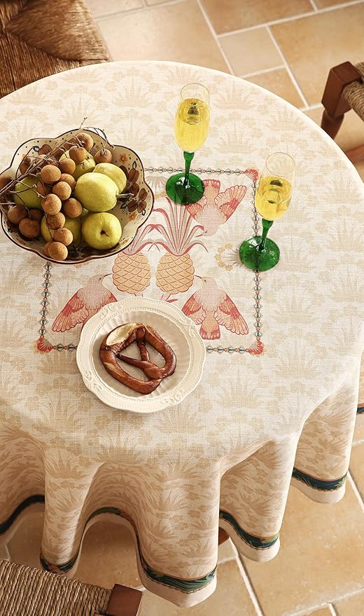 patdrea Designer Vintage Small Round Table Cloth, French Tropical Style - Image 9