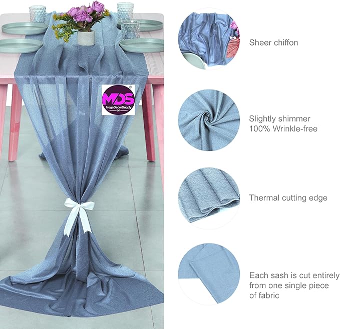 MDS 2 Pack 10ft Chiffon Table Runner 29 x 120 Inches Sheer Wedding Runner - Image 4