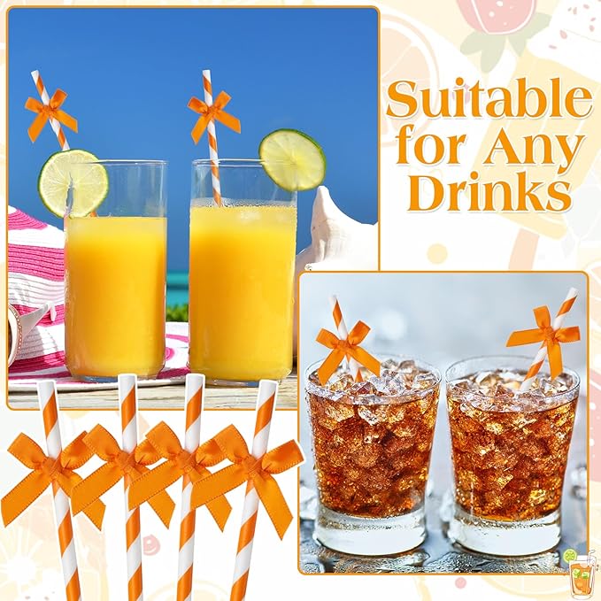 50 Pcs Fall Orange Paper Bow Straws - Image 5