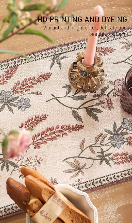 ISAENNE Designer Light Beige Linen Extra Long Table Runner 118 Inches, Vintage - Image 8