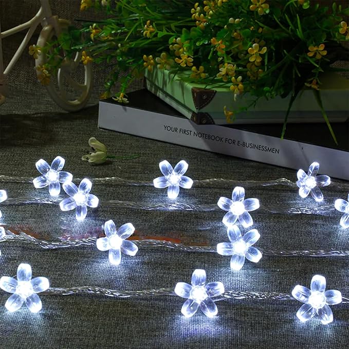 Fairy Cool White Flower String Lights, 33ft 100 LED Plug in 8 Lighting Mode - Image 9