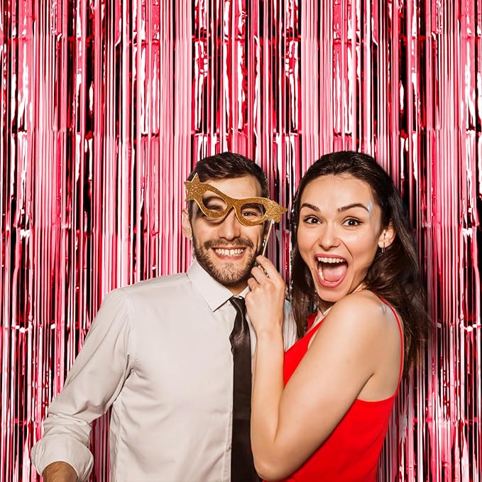 2 Pack Red Foil Fringe Backdrop Curtains, Tinsel Streamers Birthday Party - Image 6