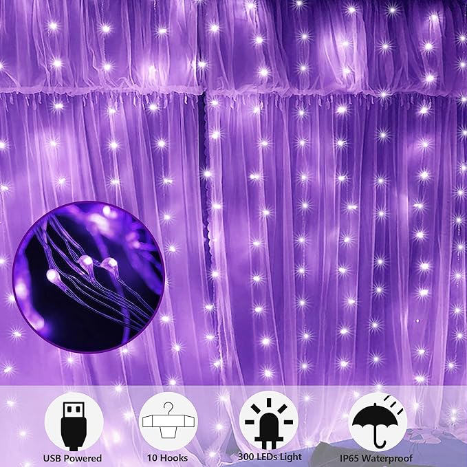 HOME LIGHTING Window Curtain String Lights, 300 LED 8 Lighting Modes Fairy - Image 2