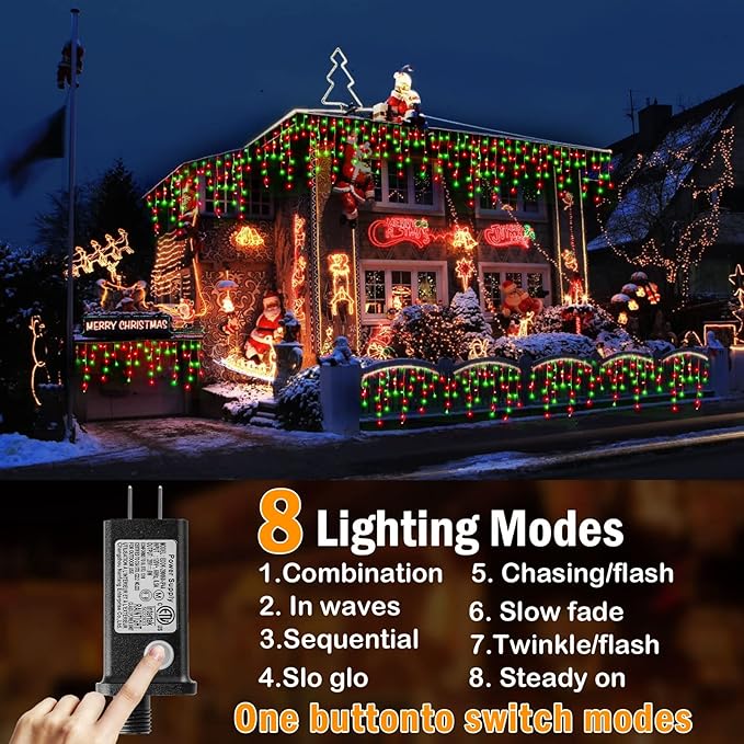 KNONEW Christmas Lights Outdoor Decorations 400 LED 33ft 8 Modes Curtain Fairy - Image 2