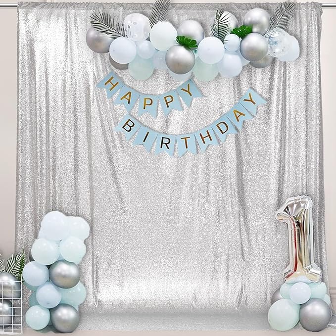 PartyDelight Silver Sequin Backdrop Photography Curtain Special Events Party by PartyDelight