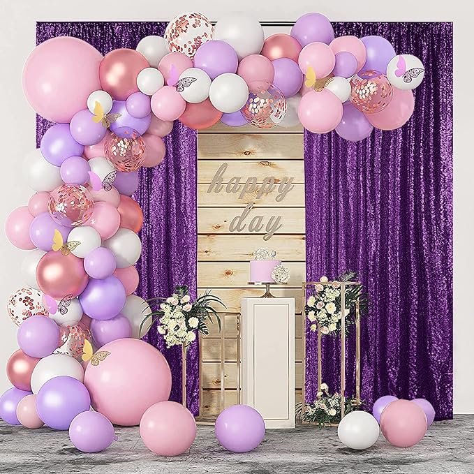 Hahuho Purple Sequin Backdrop Curtain, Party Decoration（2 Panels, 2FT x 8FT - Image 4