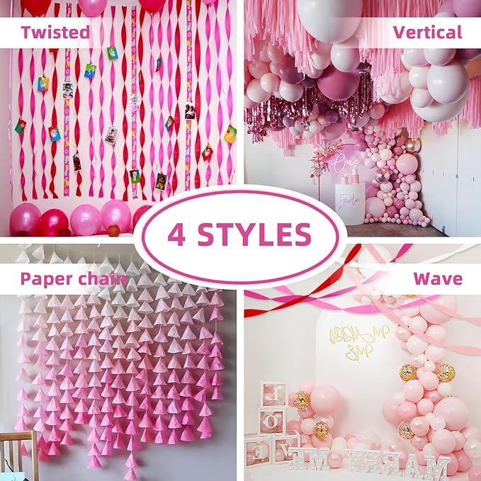 Crepe Paper Streamers 8 Rolls 656ft, Pack of Red, Hot Pink, Peach and White - Image 5