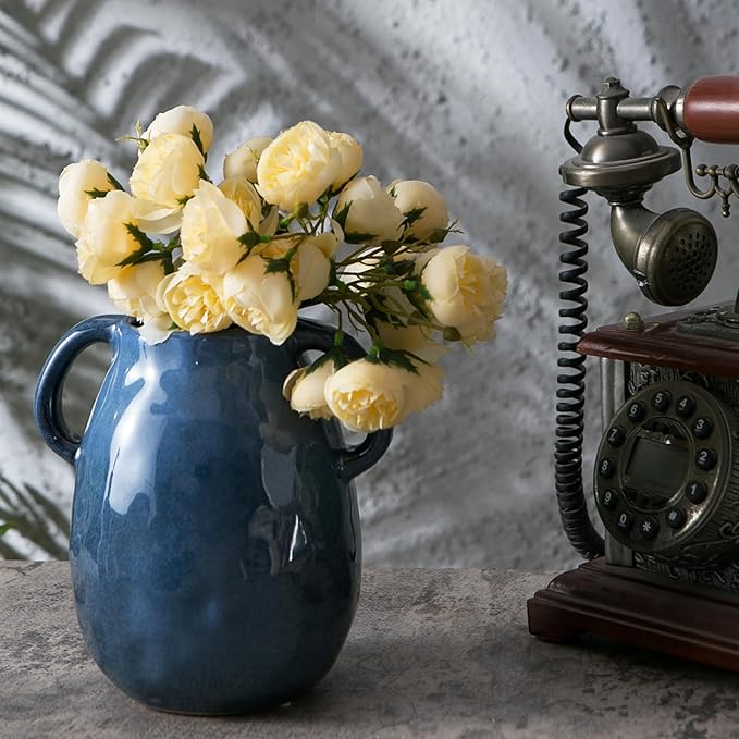 Blue Ceramic Vase with 2 Handles - Image 2