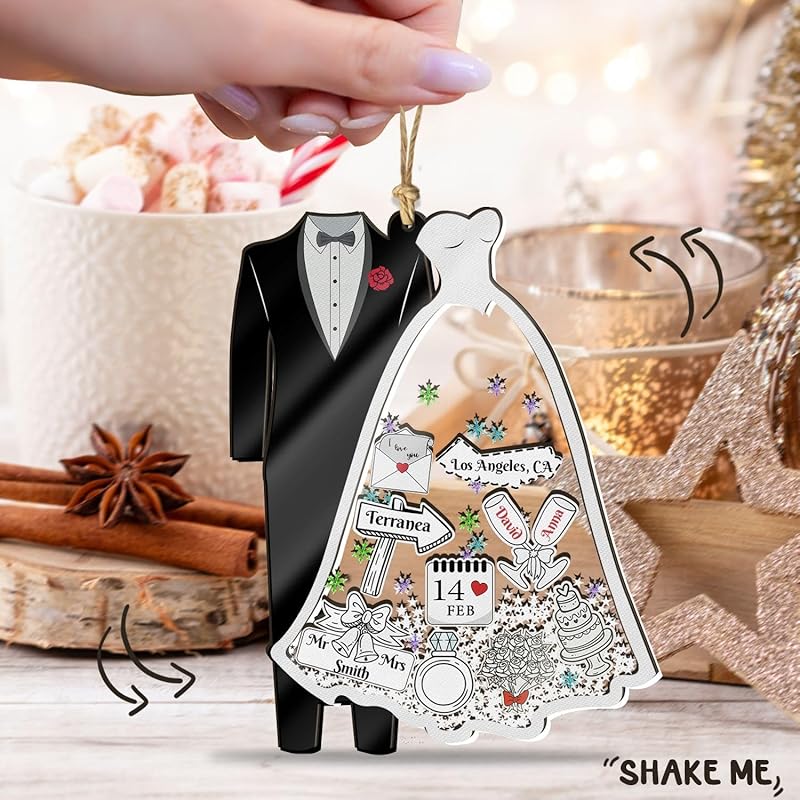 Personalized Wedding Shake Ornament, Custom Bride and Groom Christmas Ornament - Image 8