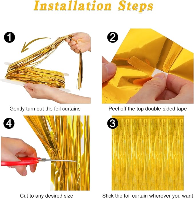 2 Pack Gold Tinsel Backdrop, 3.28 FT x 7.05 FT Metallic Fringe Curtain - Image 3