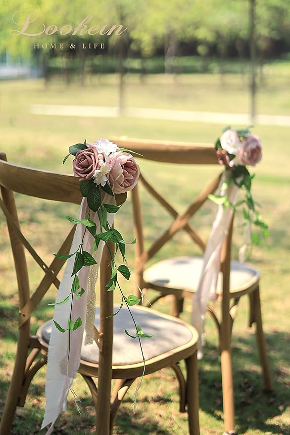 Lookein Set of 8 Pew Flowers for Wedding Ceremony Chair Decorations Bench - Image 3