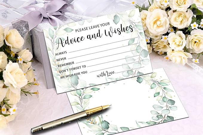 Greenery Advice and Wishes Cards, Mr and Mrs, Bride Shower, Wedding Reception - Image 4