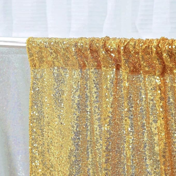 Poise3EHome Gold Sequin Backdrop Curtains, 2 Panels Gold Sequin Backdrop - Image 5