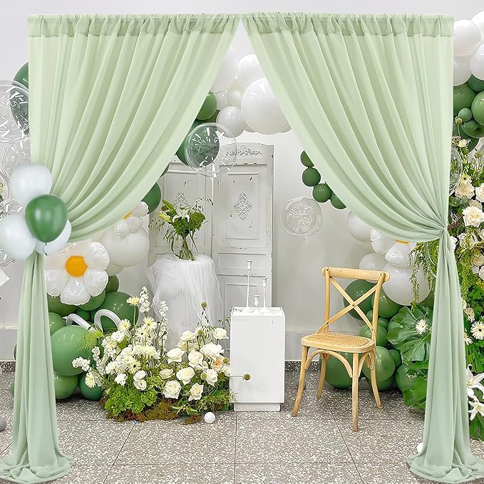 PARTISKY 10x10ft Sage Green Chiffon Sheer Backdrop Curtains, Wrinkle-Free - Image 6