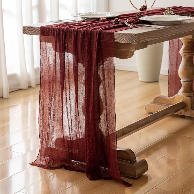 6pcs Burgundy Cheesecloth Table Runner Gauze 120 Inch 10 FT Rustic Boho Cheese - Image 5