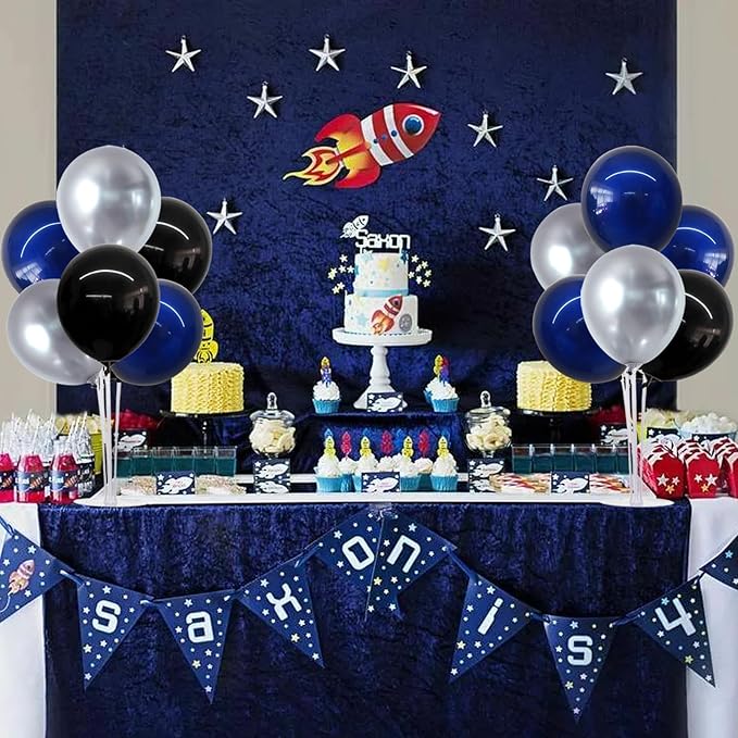 TONIFUL 4 Set Black and Blue Silver Balloon Centerpieces - Image 5